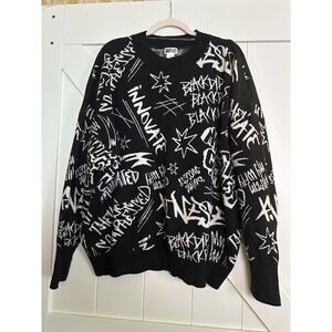 Black History Month Adult‎ Graffiti Scoop Neck Sweater Black / White Size 2X